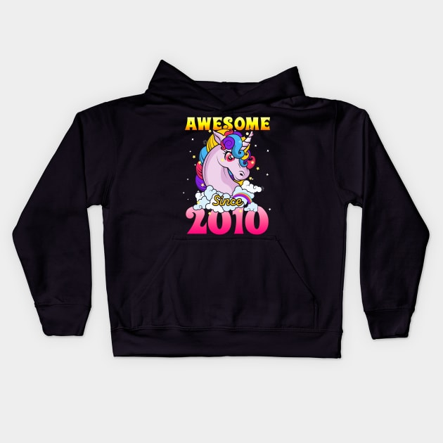 Funny Awesome Unicorn Since 2010 Cute Gift Kids Hoodie by saugiohoc994